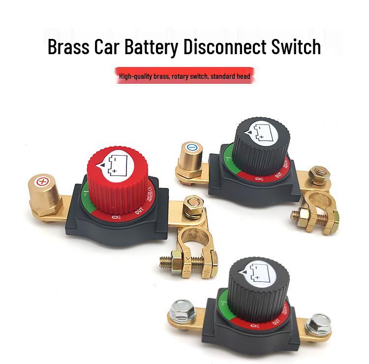 High-Current Brass Battery Terminal with Integrated Disconnect Switch and Detachable Knob for Car Modification