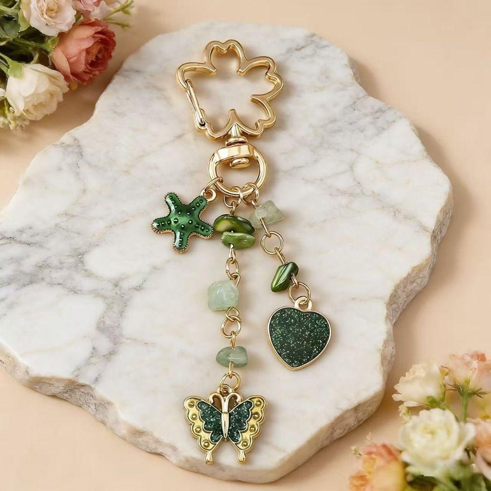 Hanger Enamel Butterfly Keychain DIY Heart Key Ring Cute Flower Pendant  Women