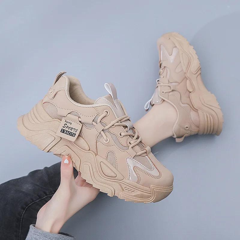 Fashion New 2024 Summer Women's Running Shoes Korean Style Casual Sports Shoes Thick Sole Breathable Upper For Students