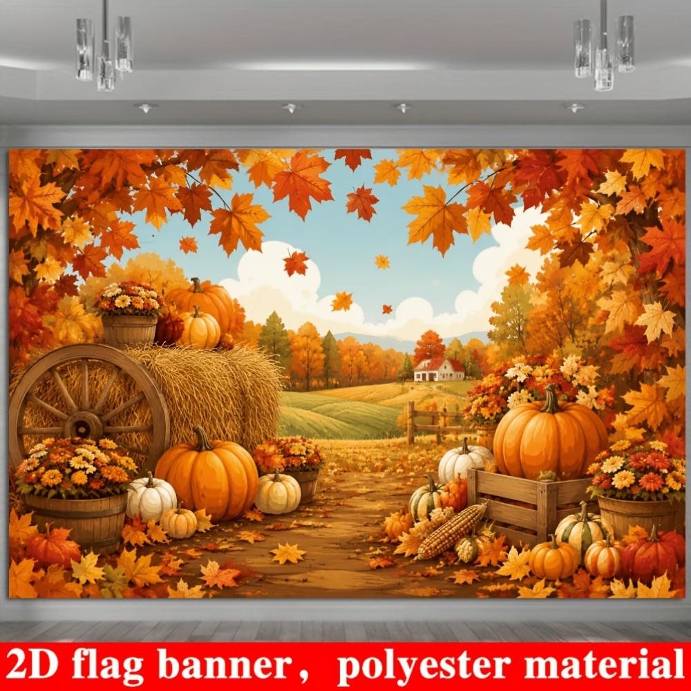 2D flat flag autumn harvest theme banner background autumn countryside style including pumpkinszyc