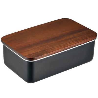 Nonoji Stainless Steel Lunch Box Rectangle Microwave and Dishwasher Safe Stylish and Simple Lunch Box Natural Wood Lid Black