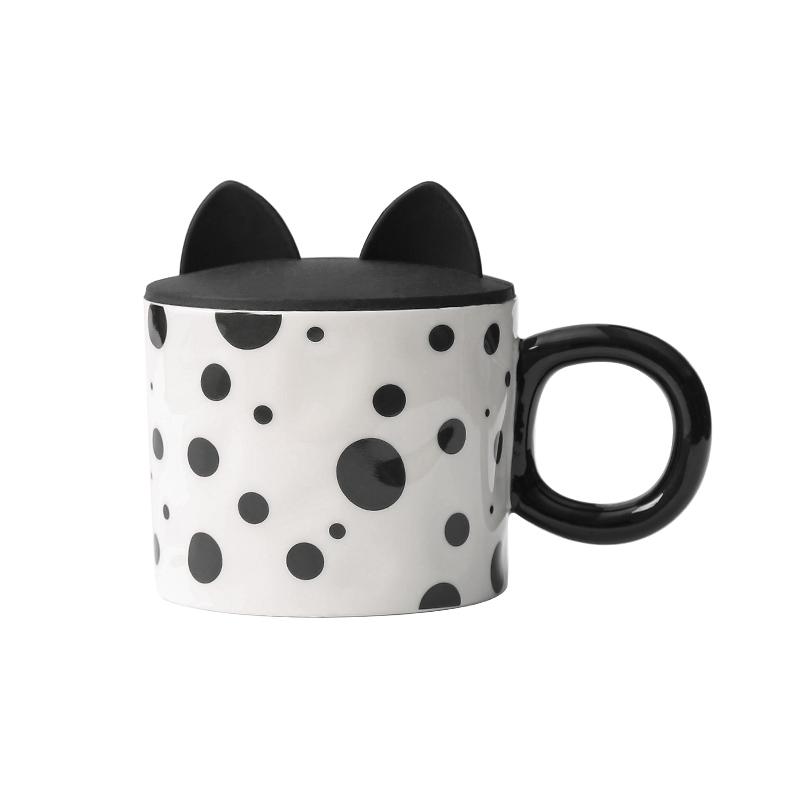 High-color Value Mug with Lid and Spoon Ceramic Coffee Cup High-grade Exquisite Female Milk Cup Office Couple Water Cups