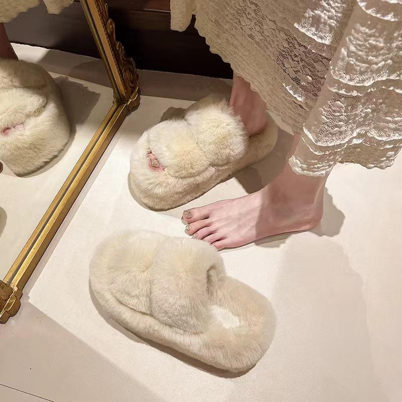 Mao Mao slippers women's new high-end outdoor wear versatile autumn and winter one-word thick-bottomed cotton slippers