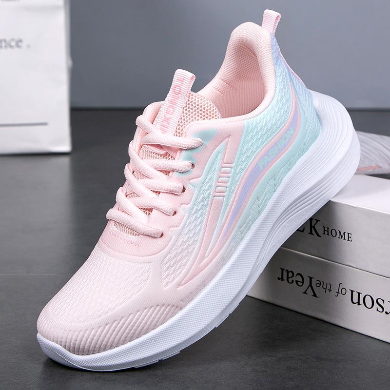 

Женские легкие нескользящие амортизирующие дышащие кроссовки на шнуровке, женская обувь, сетчатые весенние кроссовки на мягкой подошве для повседневной носки 40 розовый