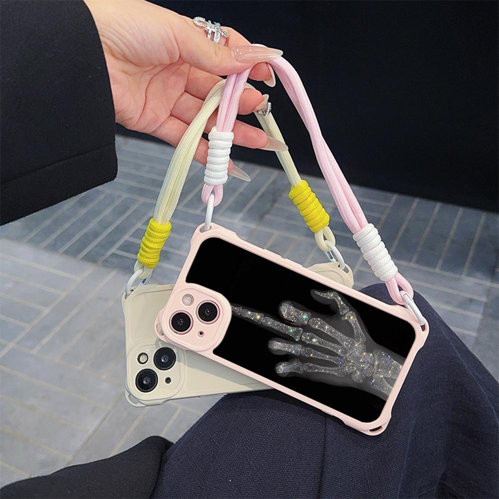 Ae80 Gesture Greeting Design Art Soft Phone Cases for iPhone 16 15 14 13 12 11 Pro Max 8 Plus XR with Wrist Strap Lanyard Corner Protection Back Cover