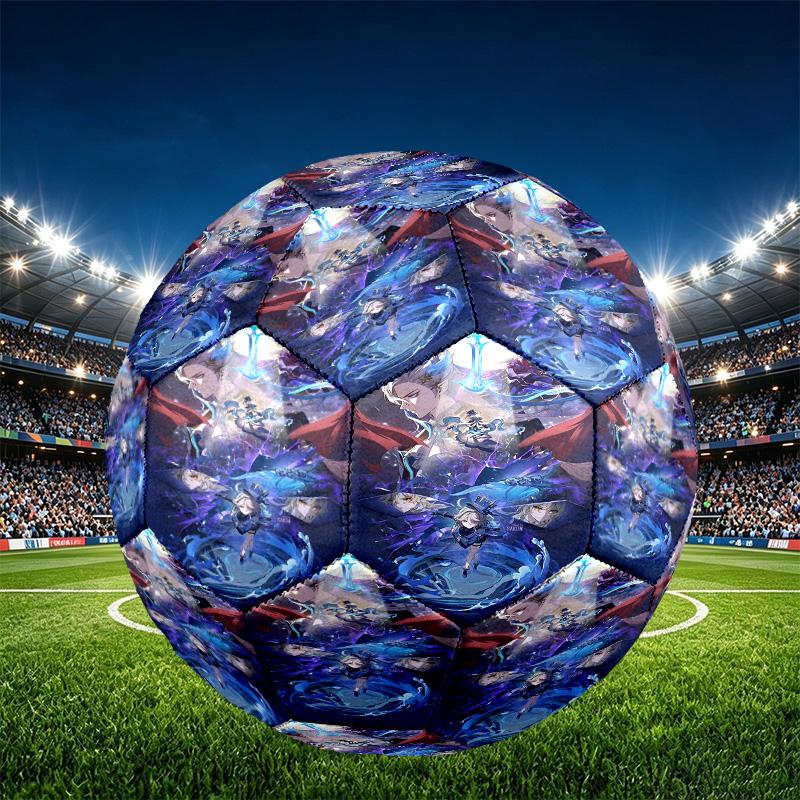 Genshin Impact Print Size 5 Soccer Ball, PU Wear Resistant Football for Match Training and Daily Practice, Birthday Gift for Soccer Fans