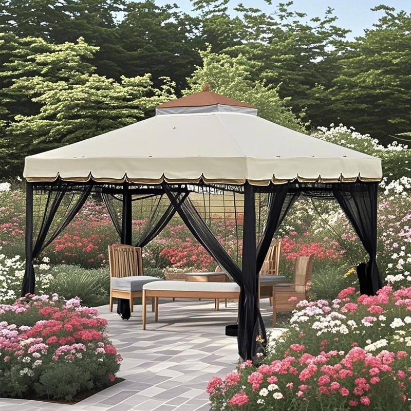 Universal 10X10 FT Outdoor Gazebo Canopy Mosquito Netting Black Anti-Gnat UV-Resistant Ventilation Mesh For Park Patio Garden