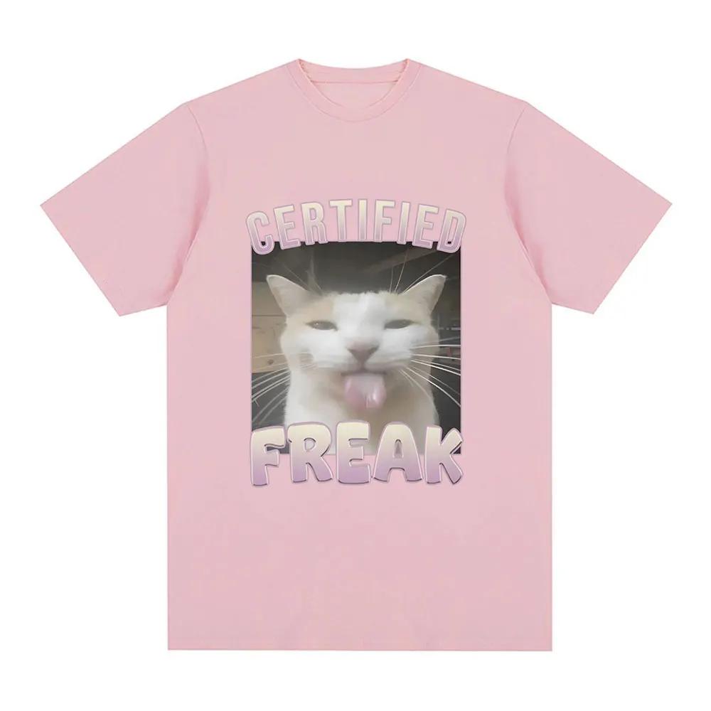 Certified Freak Funny Cat Meme T Shirt Men's Fashion Vintage Short Sleeve T-shirts Casual Cotton Oversized T Shirts
