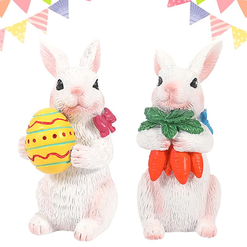 Osterhasenfigur Deko, Stehende Frühling Harz Weißer Hase Statue Tischplatte Ornament, Festivalgeschenk für Garten Zuhause