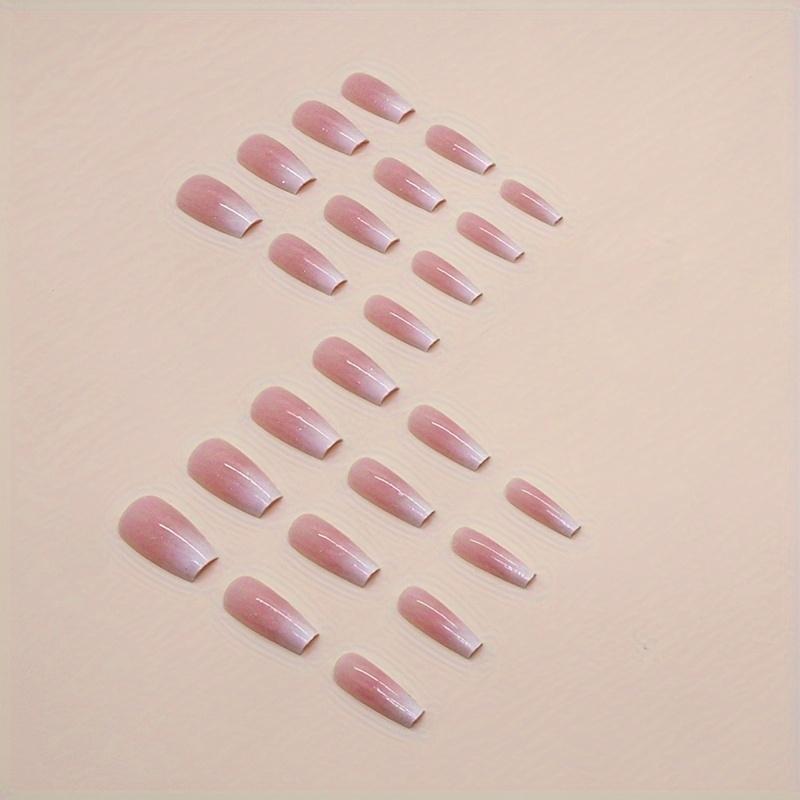24pcs Elegant White Gradient Ballet-Style Long Nail Set with Jelly Glue & Nail File - Sophisticated Glossy Finish for Hands and Fingernails