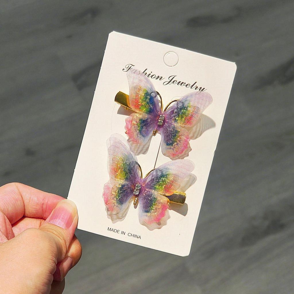 Gradient Butterfly Hairpin for Children - Cute Mesh and Alloy Duckbill Clip, Perfect for Hanfu and Fairy Styles