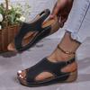 Women's Med Heels Platform Sandals Summer Peep Toe Casual Clogs Shoes Woman Pu Leather Wedges Roman Sandalias Mujer