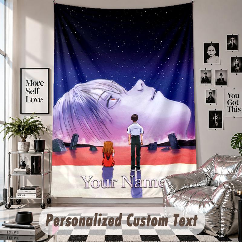 Custom Tapestry Wall Hanging, Neon Genesis Evangelion Personalized Name Text Home Wall Decor