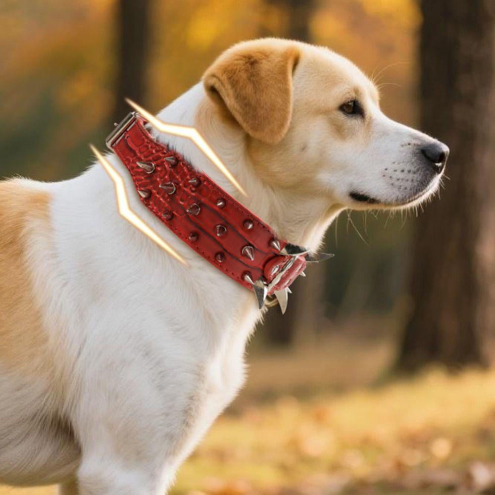 Adjustable PU Leather Pet Necklace Widen Rivets Pet Collar Spiked Dog Collars  Outdoor Dog Walking