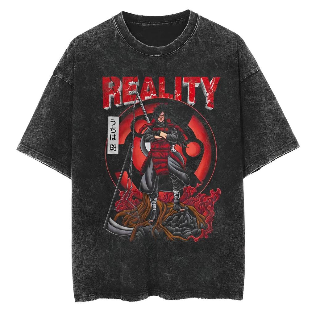 Madara Uchiha T Shirt Naruto Men Acid Wash Reality Sharingan Anime Graphic Cotton Streetwear Manga Ninja War Legend Vintage Tee