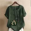 Women's Fashion Round Neck Short Sleeve T-shirt Casual Cotton Linen Graphic Shirt Leisure Loose Christmas Elves Prined Summer Blouse Tops