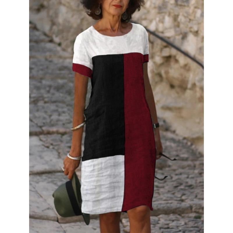 GMXIA Dámská móda léto jaro ležérní šaty s krátkým rukávem a výstřihem