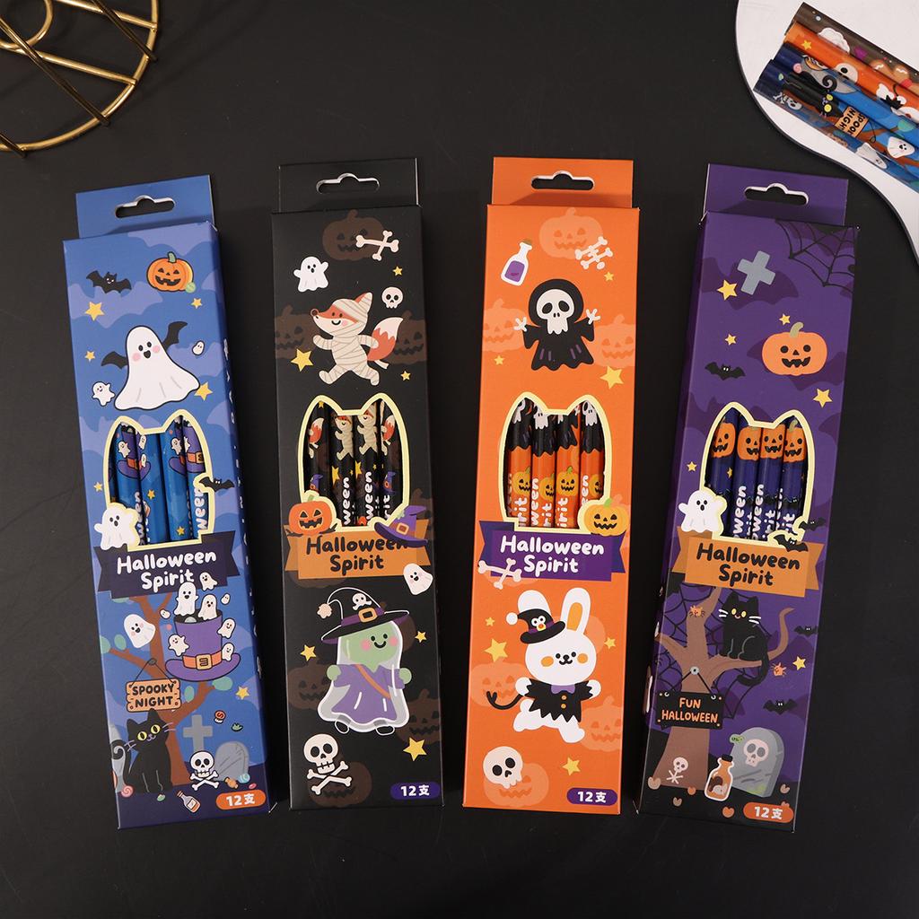 12Pcs/Set Halloween Themed Pencils For Kids Birthday Halloween Party Gift Cartoon Pumpkin Ghost Pencil For School Rewards