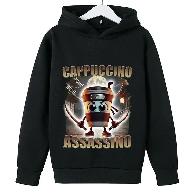Kids Long Sleeve Hoodie Viral Italian Brainrot Meme Mixed Creature Graphic Pullover Sweatshirt Autumn Winter Casual Sport Daily Wear Tops