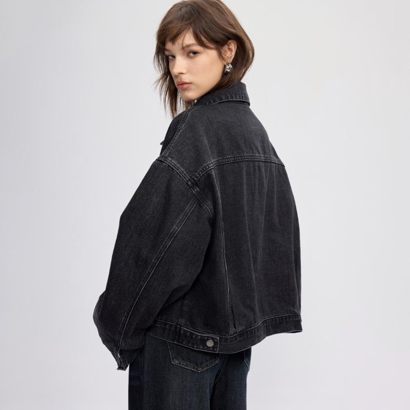 High-Quality Smoke Grey Retro Loose Denim Jacket for Women - 2025 Autumn Collection
