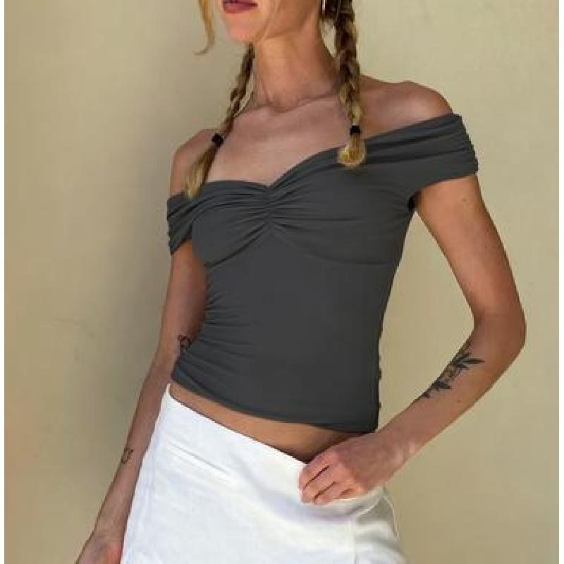 Women's Clothing 2026 Spring/Summer New One-Shoulder Ruched Front Sexy Top Off-Shoulder Pure Desire Hot Girl Tank Top