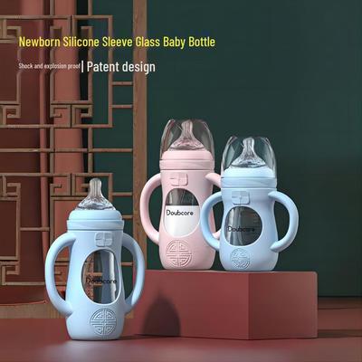 Silikonhülle Anti-Kolik Weithals-Glas-Babyflasche für Neugeborene