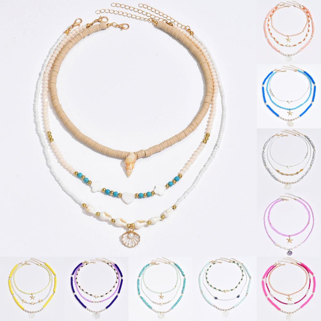 Bohemian Shell Necklace Set For Women Handmade Geometric Beach Jewelry Gift For Summer