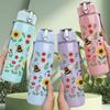 1 Stück Biene Gänseblümchen Wildblumen-Gruppe 750ml Farbe Kunststoff Sport-Wasserflasche Auslaufsicher Klappdeckel mit Strohhalm Für Sport Büro Hausgebrauch