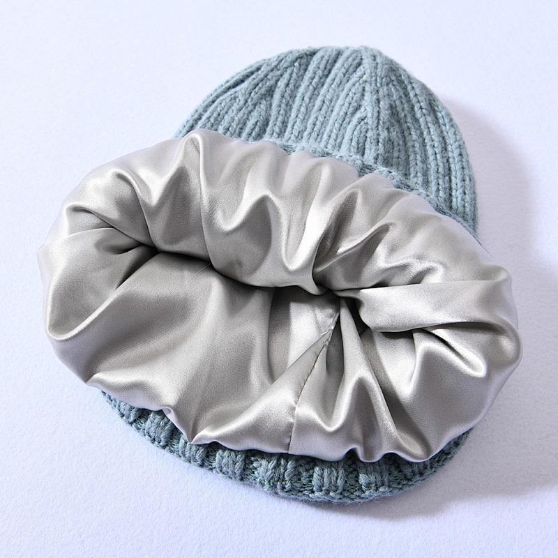 Versatile series adult rabbit velvet knitted hat solid color lined outdoor satin lining wool hat source