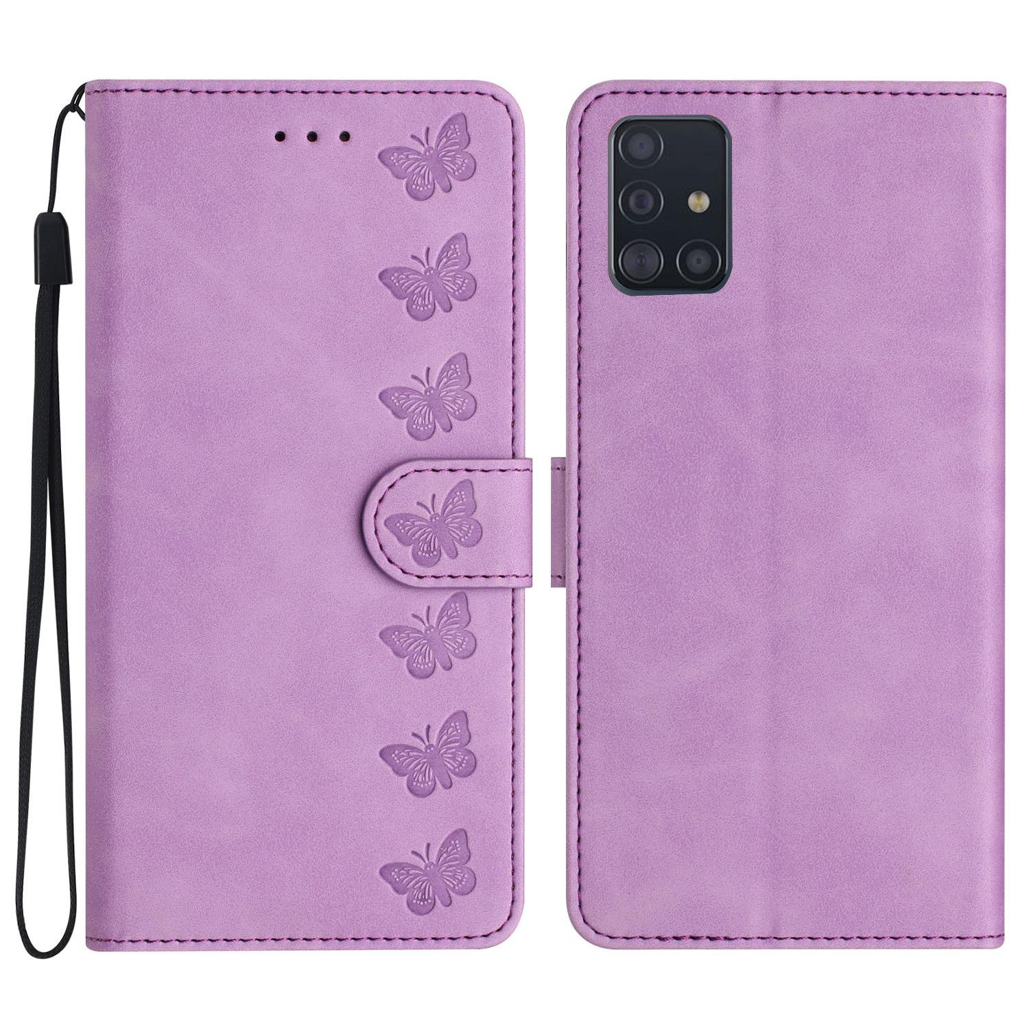 

For Samsung Galaxy A51 4G SM-A515 PU Leather Wallet Case Butterfly Imprinted Phone Stand Cover Purple