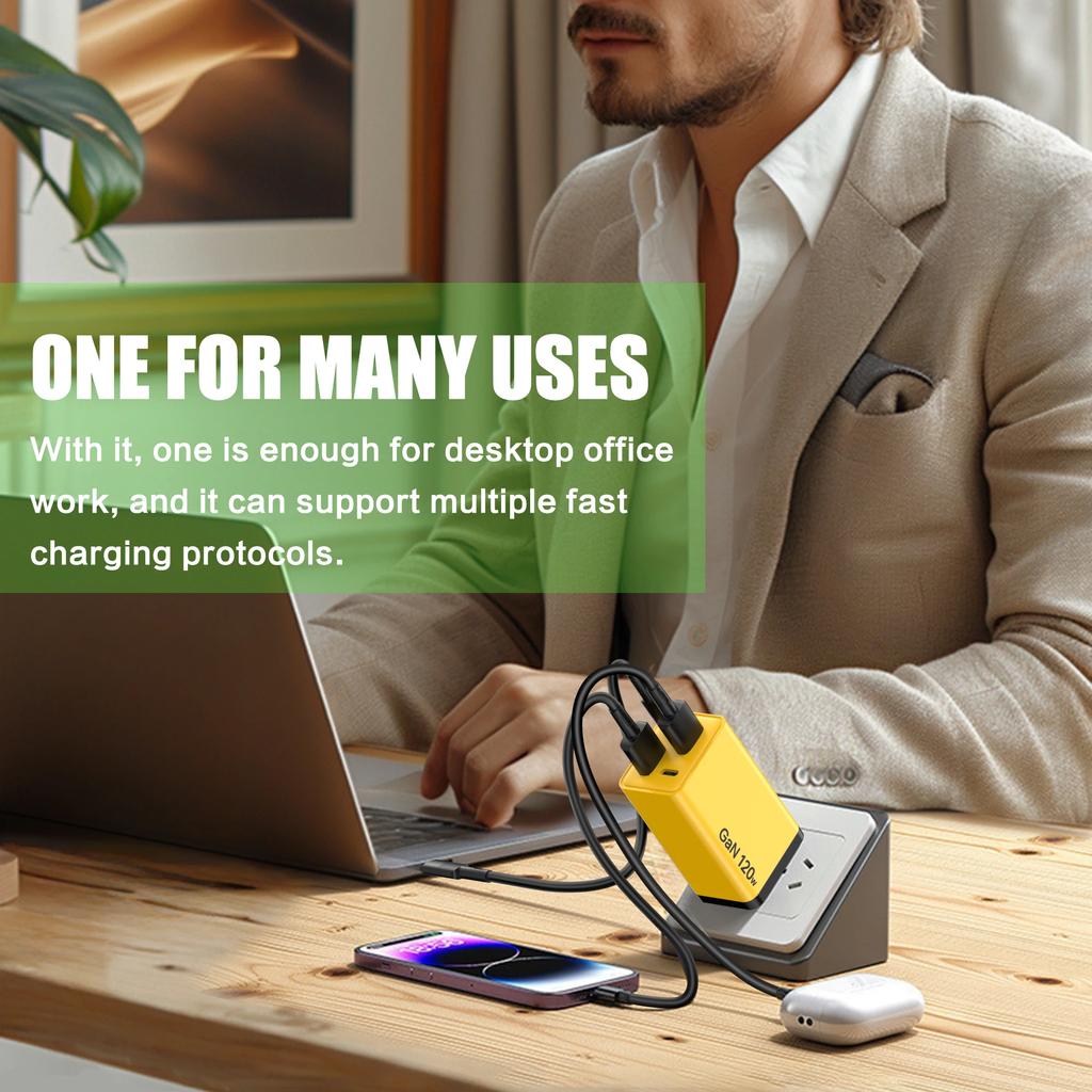Carregador de Parede GaN USB Total 120W 4 Portas Tipo C Carregamento Rápido Adaptador de Parede 2PD 2USB Quick Charge 3.0 Carregadores de Viagem Adaptador de Carregamento