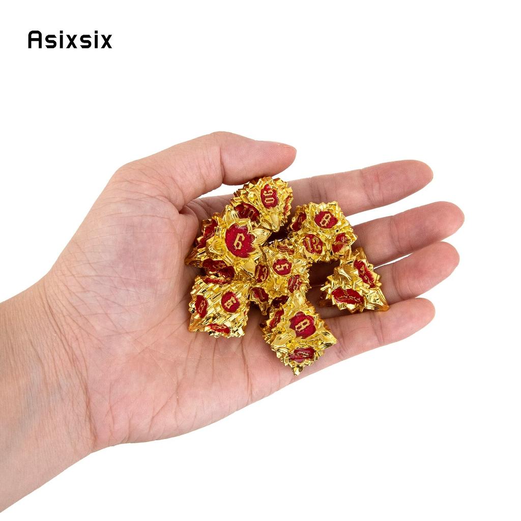 7 Pcs Golden Red Lotus Flower  Metal Dice Solid Metal Polyhedral Dice Set Suitable for Role-Playing RPG  Board Game Card Game