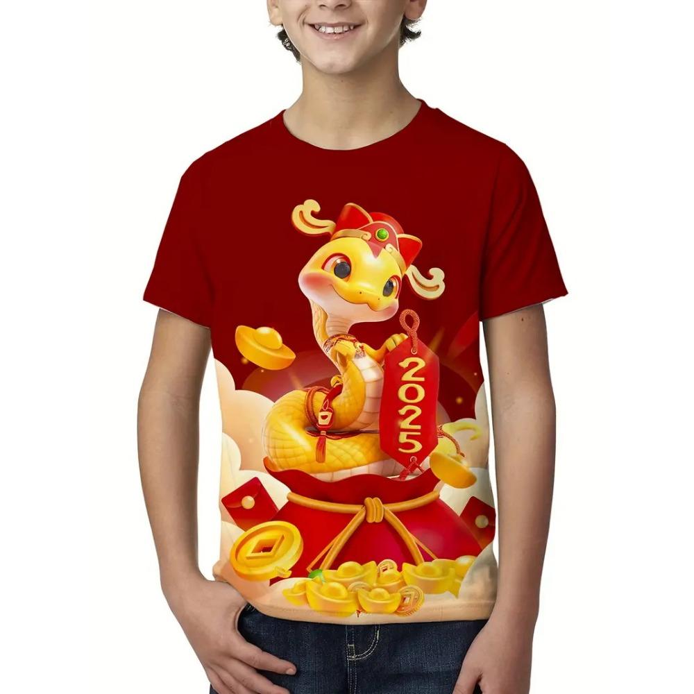 Chinese Year Of The Snake T-shirt Men Women Lunar New Year Trendy Tee Shirts 3D Printed Pattern Unisex Harajuku Tops