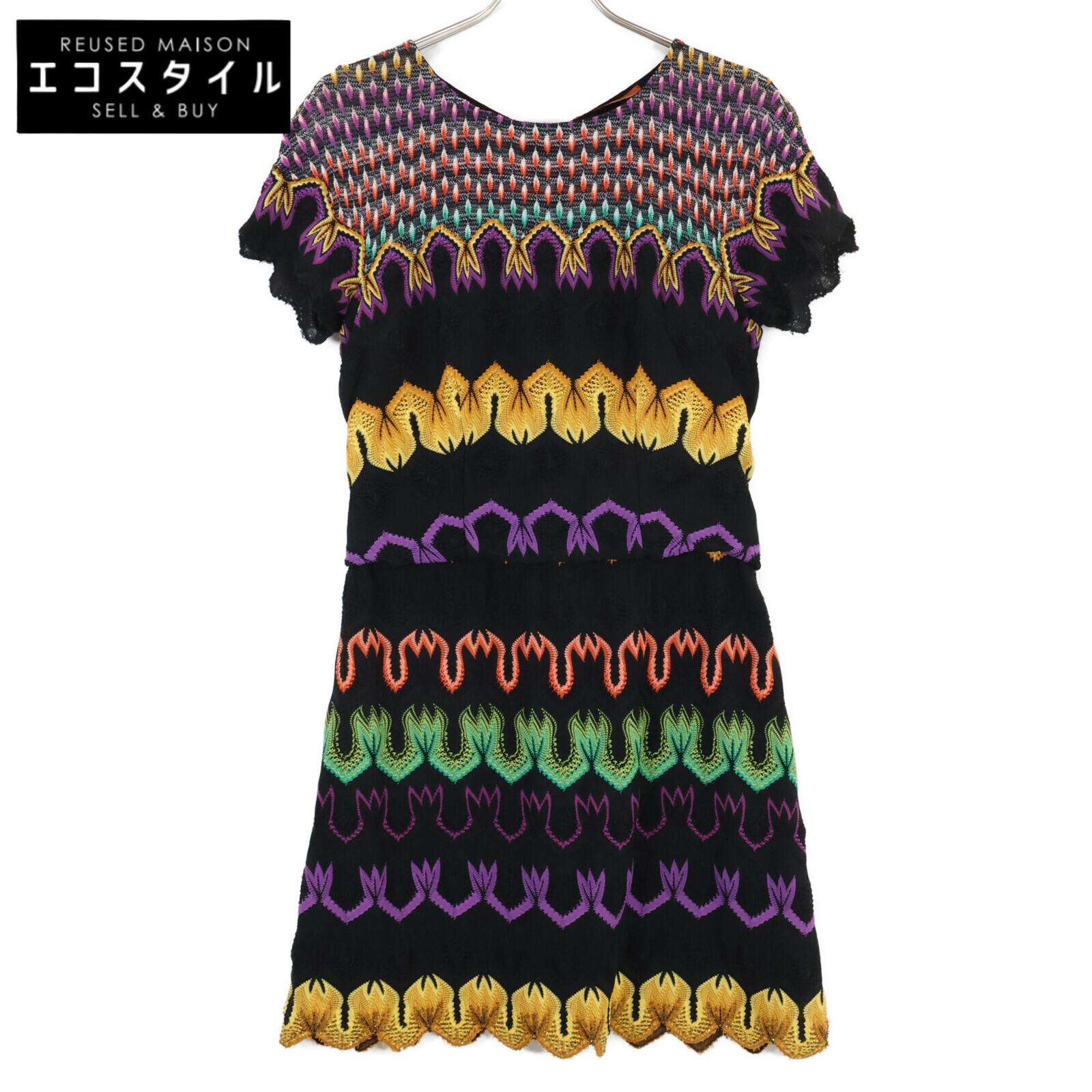 

MISSONI All-over pattern, beaded hem, short-sleeved knit dress 42 Black / multicolorUsed