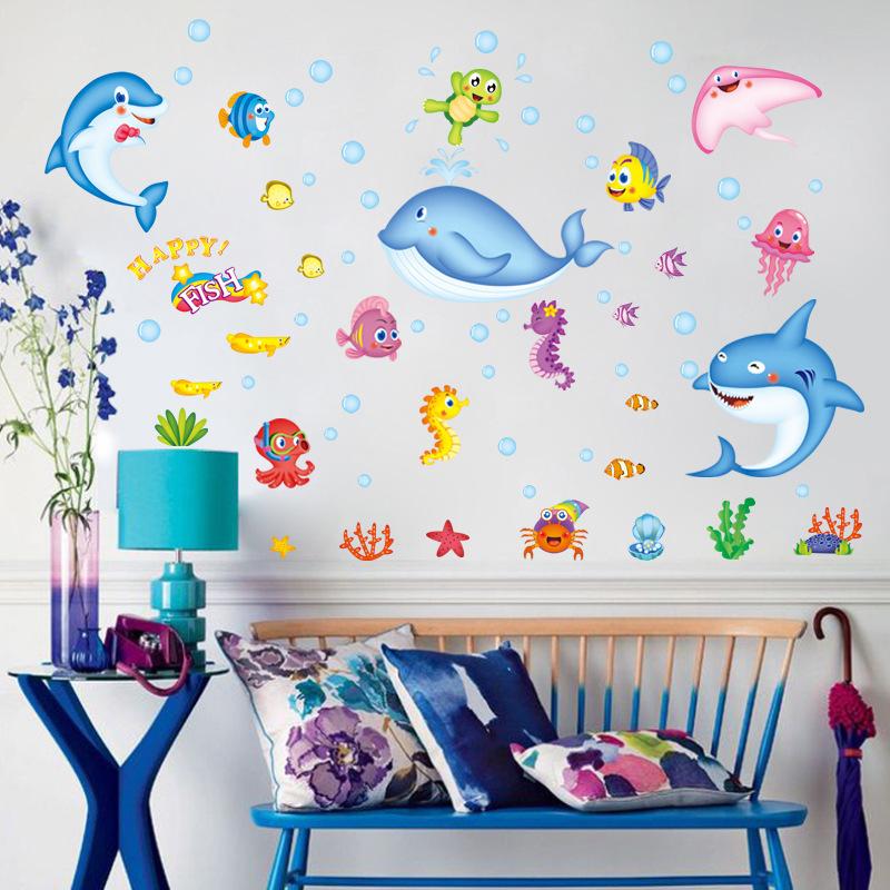XL7159 cartoon underwater world third generation removable wall sticker PVC transparent film