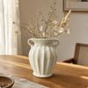 Ribbed Urn Vase with Side Handles Sturdy Footed Ceramic Wide Rim Rustic