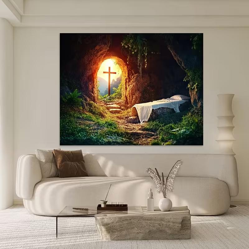 2D Christian Resurrection Backdrop, Empty Tomb with Cross Photography Background