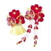 Baramoly 2-Piece Japanese Hair Accessory Set - Tsumami Zaiku, Bell, Clip, Dangling Pearls, Chirimen - For 3 & 7 Year Old Girls, Coming-of-Age