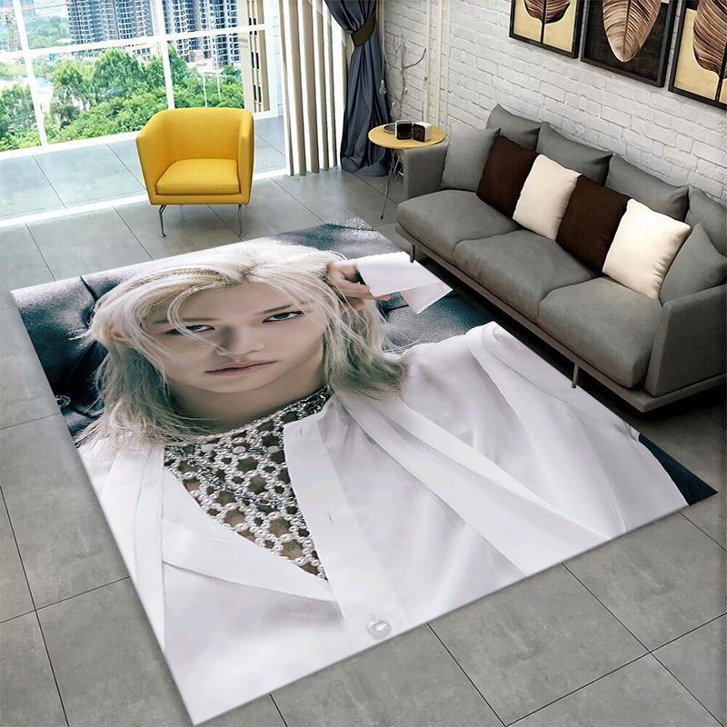 Fashion Kpop Felix Stray Kids Non-Slip Area Rug for Living Room,Bedroom,Playroom,Soft Carpet Floor Mat Home Decor Rug Kids Room