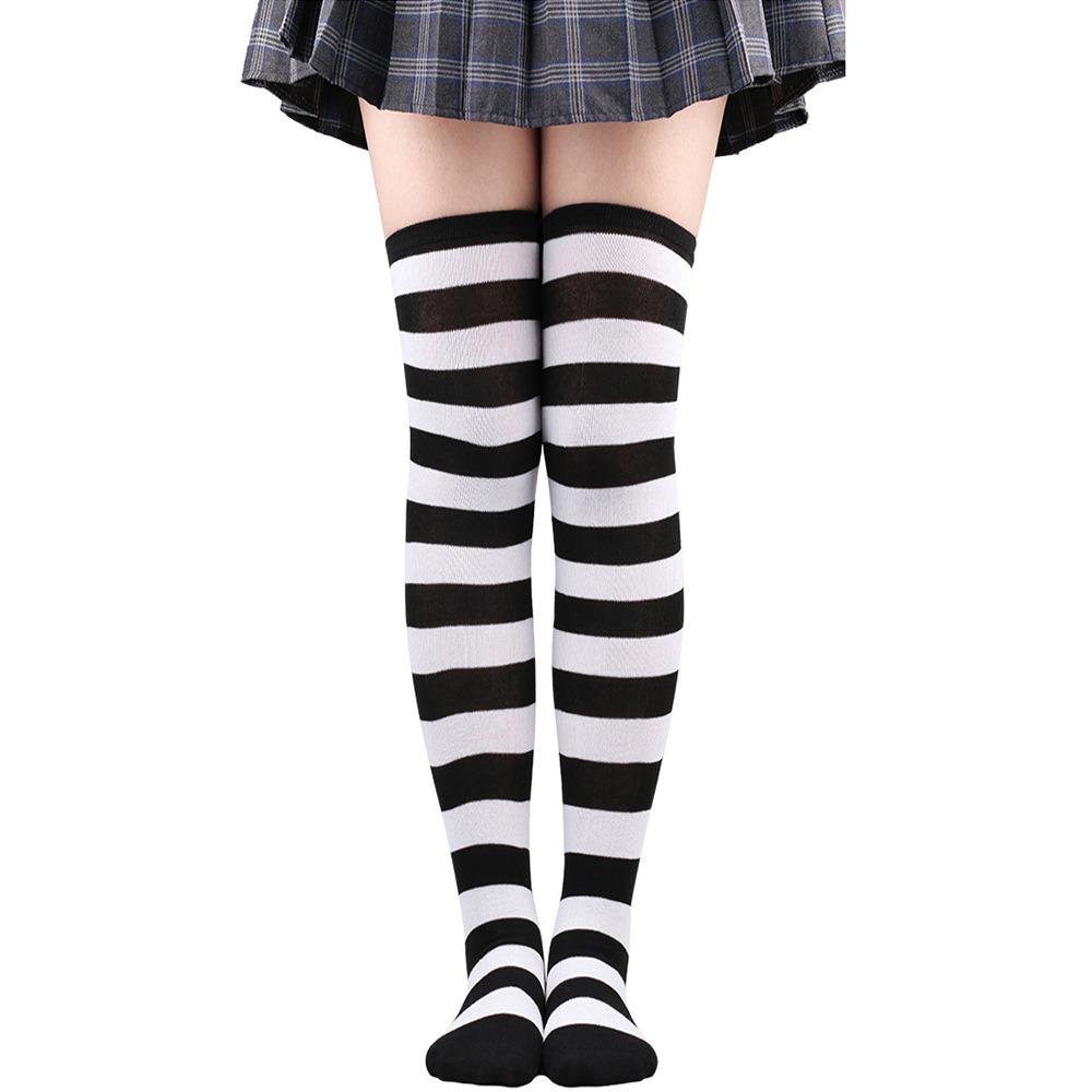 A Pair of Striped Long Stockings Cross-border New Zebra Striped Long Tube Knitted Socks Lolita Girls Knee High Thigh Socks