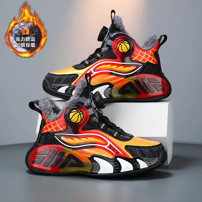 

Дитячі баскетбольні кросівки хлопчики осінь і зима нові вельветові вуличні великі бавовняні кросівки шкіряна поверхня водонепроникні дівчата кнопка спортивні кросівки 33