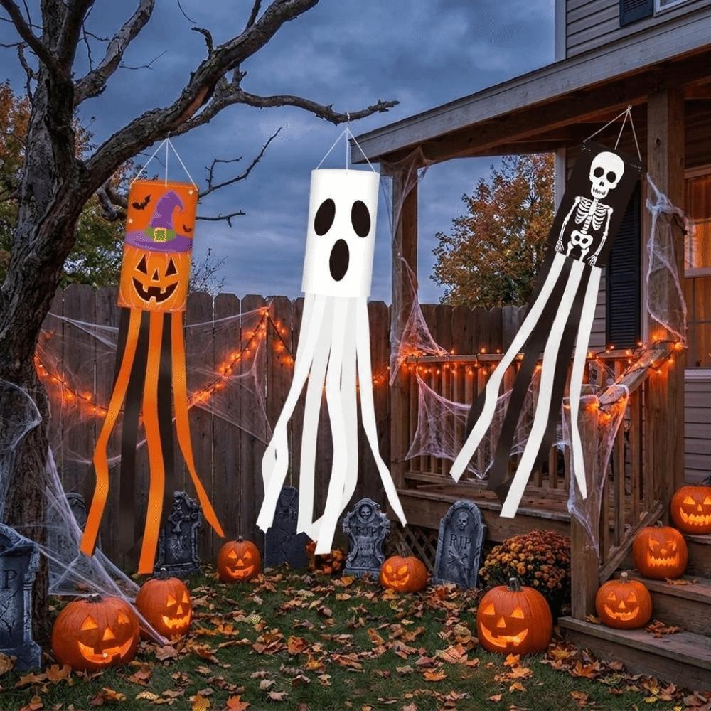 Hanging Halloween Wind Flag Wind Tube Flag Ghost Windsock Flag Outdoor Party Bunting