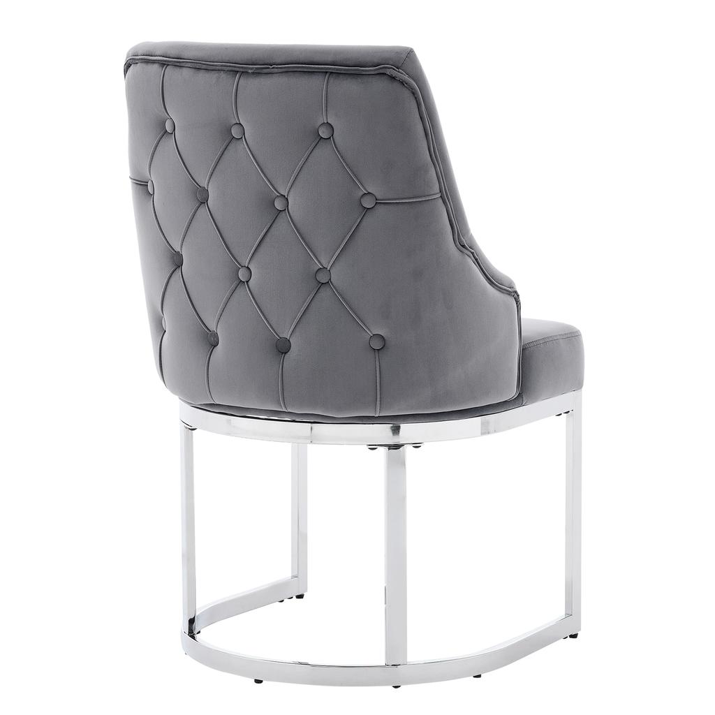 4 Dining chairs, comfortable and breathable, suitable for restaurants, living rooms, cafés, modern style, silver-plated legs, velvet, gray + silver