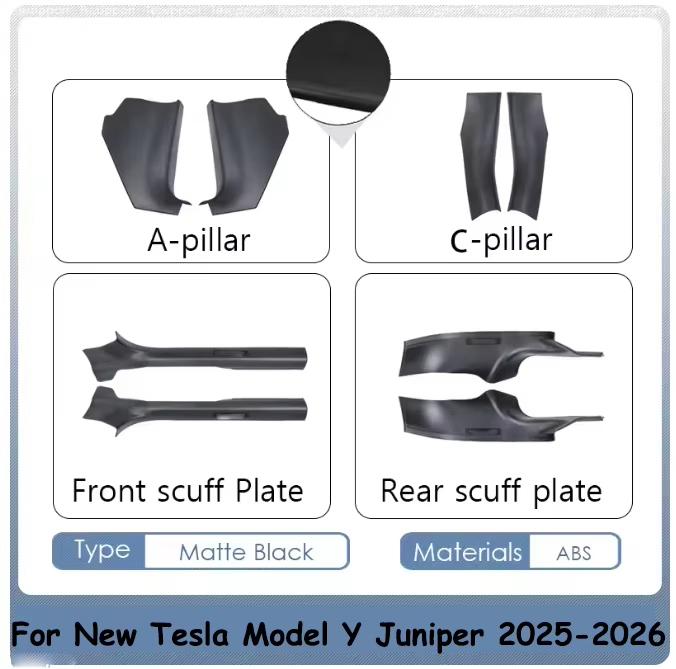 8Pcs For Tesla New Model Y Juniper 2025 2026 Front Rear Door Sill Protector Threshold Strip Anti-kick Guard Panel Waterproof Pad
