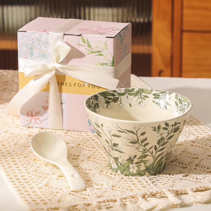 Retro Crape Myrtle Flower Ceramic Tableware Set High Value Dish Set Household Vegetable Plate Soup Plate Rice Bowl Soup Gift