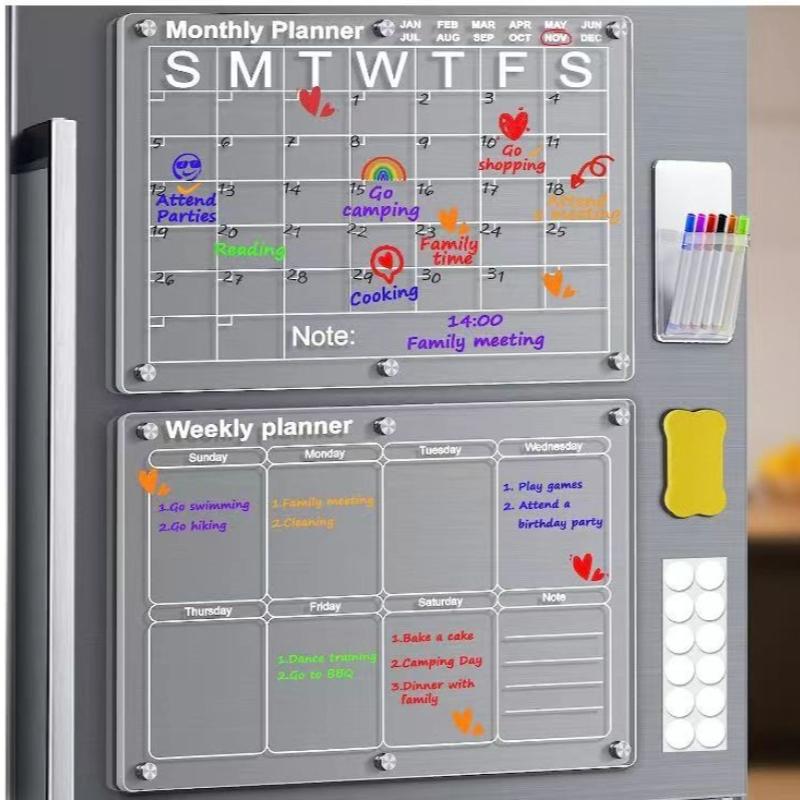 Magnetischer Whiteboard-Kalender für den Kühlschrank - Wiederverwendbares Monats- und Wochenplanungsbrett, Liste und leeres Brett für alle glatten Oberflächen
