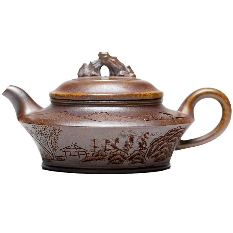 

300ml Purple Clay Teapot Chinese Yellow Wood Fired Teapot Household Large Capacity Teapot Yixing Carving Dragon Soaring Tea Pot