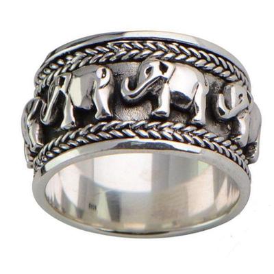 Vintage Women Jewelry Antique Silver Color Elephant Carving Anniversary Gift Ring