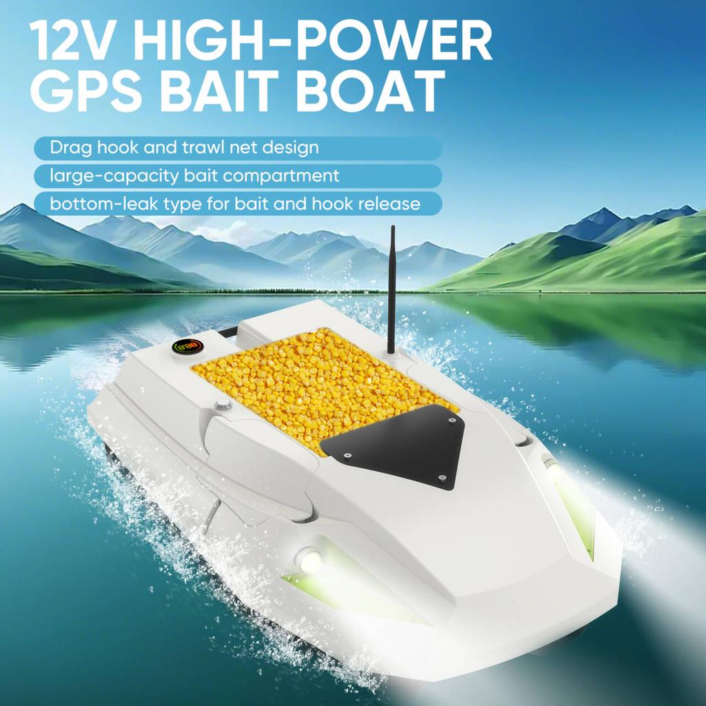 Aflyever 12V High-power Remote-controlled Fishing Bait Boat, 2kg Bait Capacity, Dual Batteries, Waterproof, with LED Light