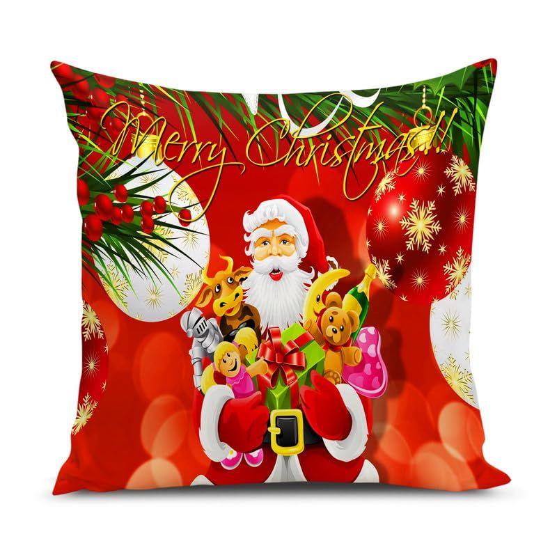 Decorative Printed Merry Christmas Theme Cushion Cover Xmas Decorations for Sofa Living Room Set of 5 12 X 12 Inch Multi